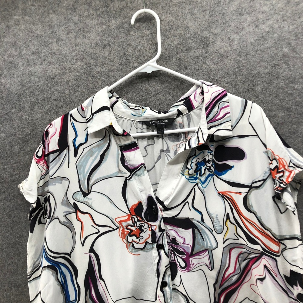 Liverpool Short Sleeve Blouse Womens XL Rayon White Floral Multicolor Dolman - Picture 5 of 8